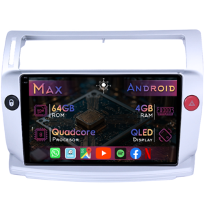 Navigatie dedicata Citroen C4 2004-2009, 4GB RAM 64GB ROM, Quad Core, Display 9" QLED 1K, Carplay&Android Auto, Android 14, Suport camere AHD - imagine 1