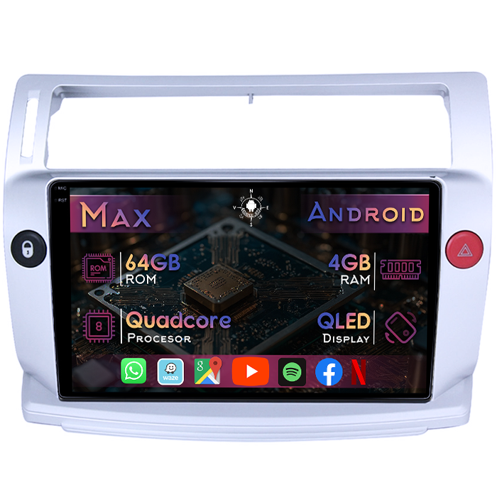 Navigatie dedicata Citroen C4 2004-2009, 4GB RAM 64GB ROM, Quad Core, Display 9" QLED 1K, Carplay&Android Auto, Android 14, Suport camere AHD - imagine 1