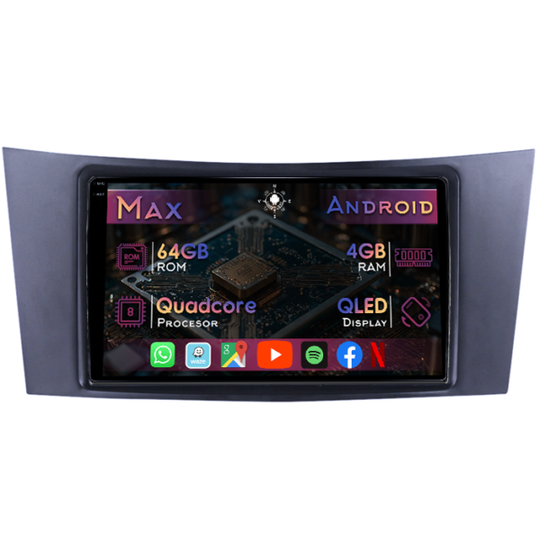 Navigatie dedicata Mercedes E Class W211 2003-2009, 4GB RAM 64GB ROM, Quad Core, Display 9" QLED 1K, Carplay&Android Auto, Android 14, Suport camere AHD
