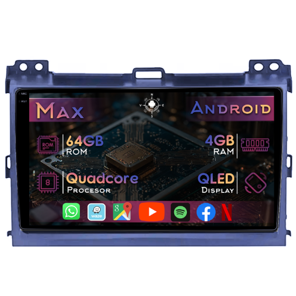 Navigatie dedicata Lexus Seria GX gen 1 2002-2008, 4GB RAM 64GB ROM, Quad Core, Display 9" QLED 1K, Carplay&Android Auto, Android 14, Suport camere AHD