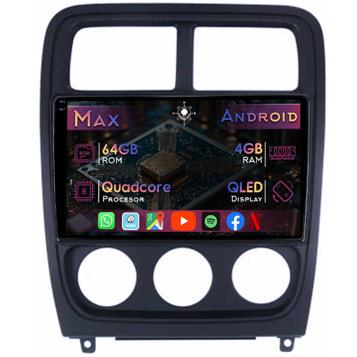 Navigatie dedicata Dodge Caliber 2009-2013, 4GB RAM 64GB ROM, Quad Core, Display 9" QLED 1K, Carplay&Android Auto, Android 14, Suport camere AHD - imagine 1