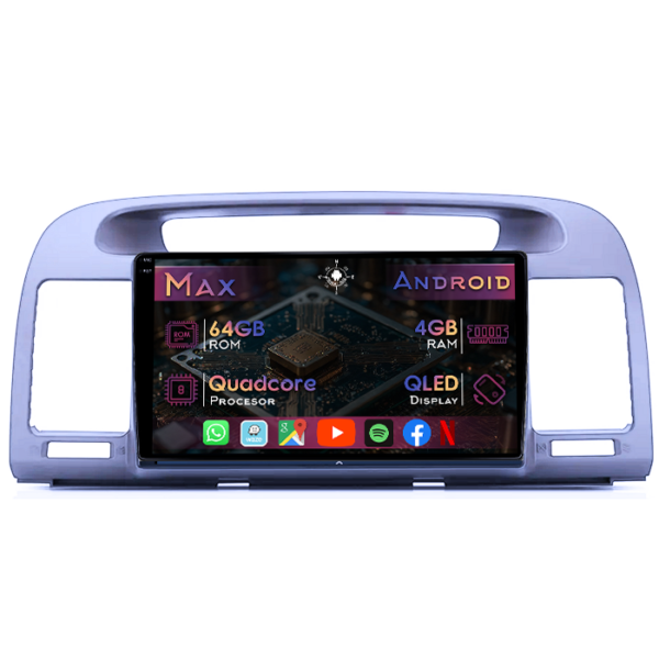 Navigatie dedicata Toyota Camry 2001-2006, Gri, 4GB RAM 64GB ROM, Quad Core, Display 9" QLED 1K, Carplay&Android Auto, Android 14