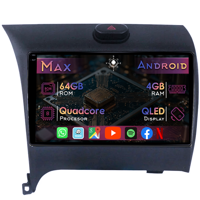 Navigatie dedicata Kia Cerato 2013-2017, 4GB RAM 64GB ROM, Quad Core, Display 9" QLED 1K, Carplay&Android Auto, Android 14, Suport camere AHD - imagine 1