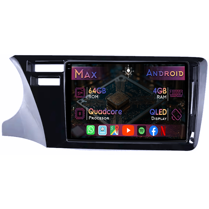 Navigatie dedicata Honda City 2014, 4GB RAM 64GB ROM, Quad Core, Display 9" QLED 1K, Carplay&Android Auto, Android 14, Suport camere AHD - imagine 1