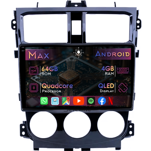 Navigatie dedicata Mitsubishi Colt 2013, 4GB RAM 64GB ROM, Quad Core, Display 9" QLED 1K, Carplay&Android Auto, Android 14, Suport camere AHD