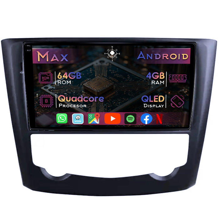 Navigatie dedicata Renault Corega 2016, 4GB RAM 64GB ROM, Quad Core, Display 9" QLED 1K, Carplay&Android Auto, Android 14, Suport camere AHD - imagine 1