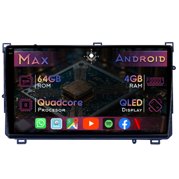 Navigatie dedicata Toyota Corolla 11 Auris E180 2017-2018, 4GB RAM 64GB ROM, Quad Core, Display 9" QLED 1K, Carplay&Android Auto, Android 14
