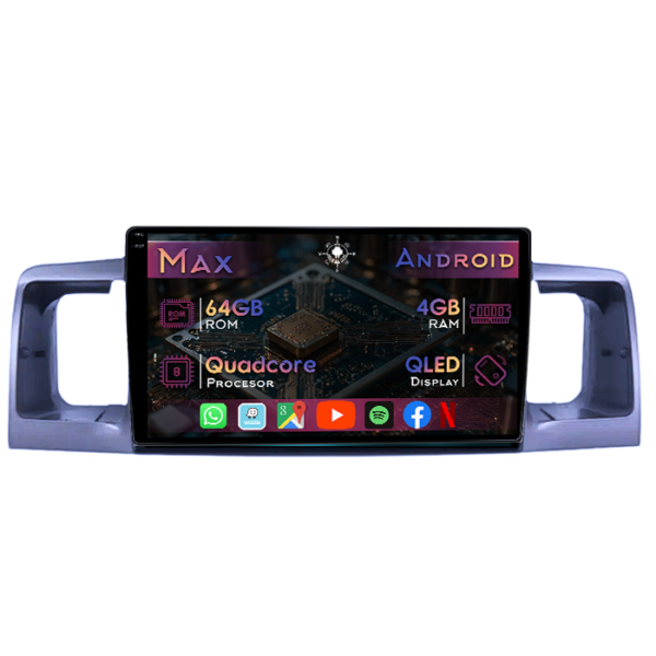 Navigatie dedicata Toyota Corolla 2000-2004, 4GB RAM 64GB ROM, Quad Core, Display 9" QLED 1K, Carplay&Android Auto, Android 14