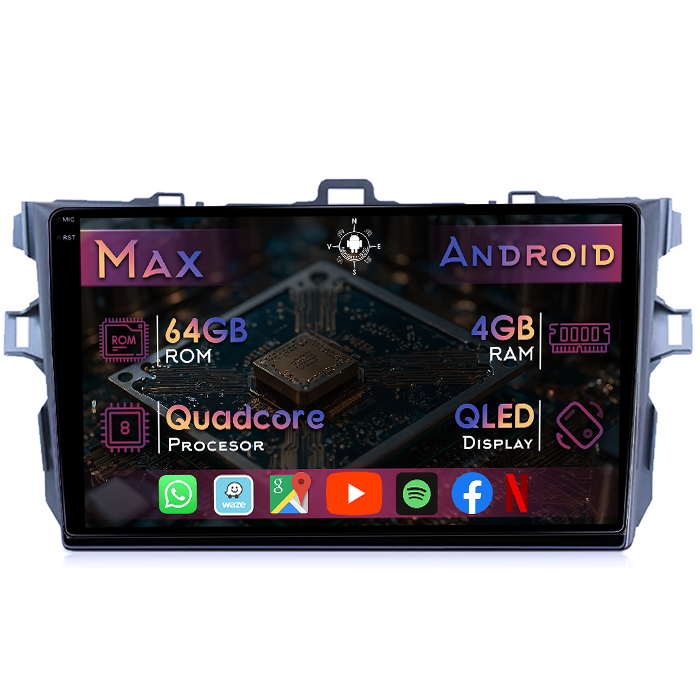 Navigatie dedicata Toyota Corolla E15 2007-2013, 4GB RAM 64GB ROM, Quad Core, Display 9" QLED 1K, Carplay&Android Auto, Android 14 - imagine 1