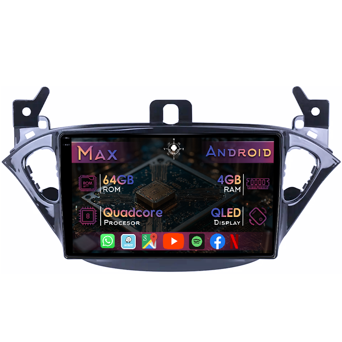 Navigatie dedicata Opel Corsa E 2014-2019, 4GB RAM 64GB ROM, Quad Core, Display 9" QLED 1K, Carplay&Android Auto, Android 14, Suport camere AHD - imagine 1