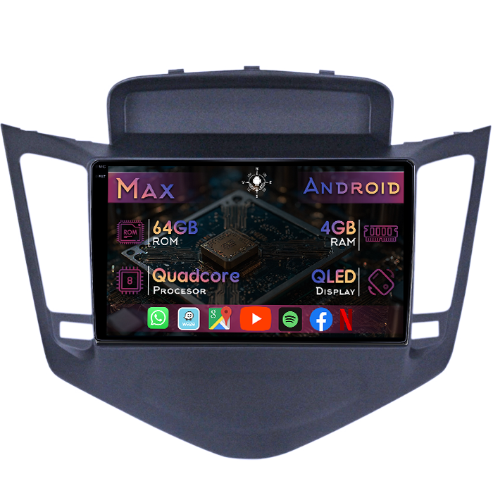 Navigatie dedicata Chevrolet Cruze 2008-2013, 4GB RAM 64GB ROM, Quad Core, Display 9" QLED 1K, Carplay&Android Auto, Android 14, Suport camere AHD - imagine 1