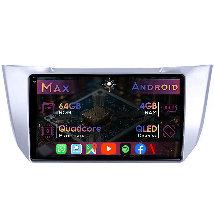Navigatie dedicata Lexus RX300 RX330 RX350 RX400H 2003-2009, 4GB RAM 64GB ROM, Quad Core, Display 10" QLED 1K, Carplay&Android Auto, Android 14, Suport camere AHD - imagine 1