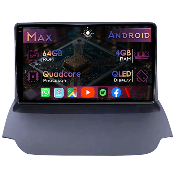 Navigatie dedicata Ford Ecosport 2013-2017, 4GB RAM 64GB ROM, Quad Core, Display 9" QLED 1K, Carplay&Android Auto, Android 14, Suport camere AHD