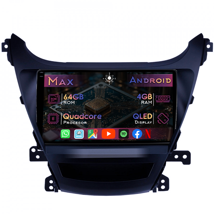 Navigatie dedicata Hyundai Elantra 2014-2016, 4GB RAM 64GB ROM, Quad Core, Display 9" QLED 1K, Carplay&Android Auto, Android 14, Suport camere AHD - imagine 1