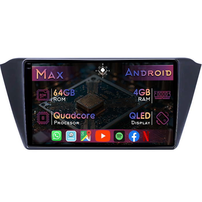 Navigatie dedicata Skoda Fabia 3 2014-2021, 4GB RAM 64GB ROM, Quad Core, Display 9" QLED 1K, Carplay&Android Auto, Android 14, Suport camere AHD - imagine 1