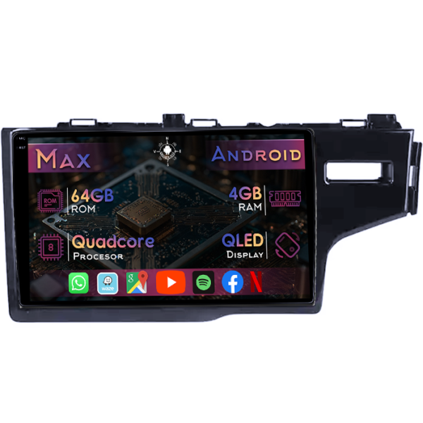 Navigatie dedicata Honda Fit 2014, 4GB RAM 64GB ROM, Quad Core, Display 10" QLED 1K, Carplay&Android Auto, Android 14, Suport camere AHD