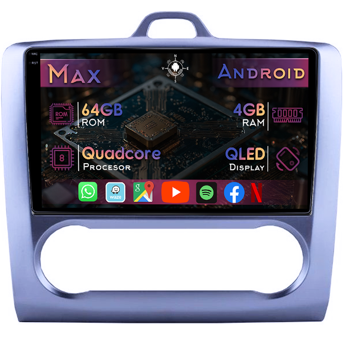 Navigatie dedicata Ford Focus 2 2004-2011, Clima Automata, 4GB RAM 64GB ROM, Quad Core, Display 9" QLED 1K, Carplay&Android Auto, Android 14, Suport camere AHD - imagine 1