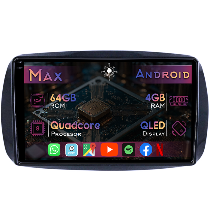 Navigatie dedicata Smart Forfour 2014+, 4GB RAM 64GB ROM, Quad Core, Display 9" QLED 1K, Carplay&Android Auto, Android 14, Suport camere AHD - imagine 1