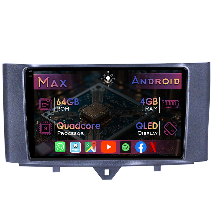 Navigatie dedicata Smart Fortwo 2011-2014, 4GB RAM 64GB ROM, Quad Core, Display 9" QLED 1K, Carplay&Android Auto, Android 14, Suport camere AHD - imagine 1