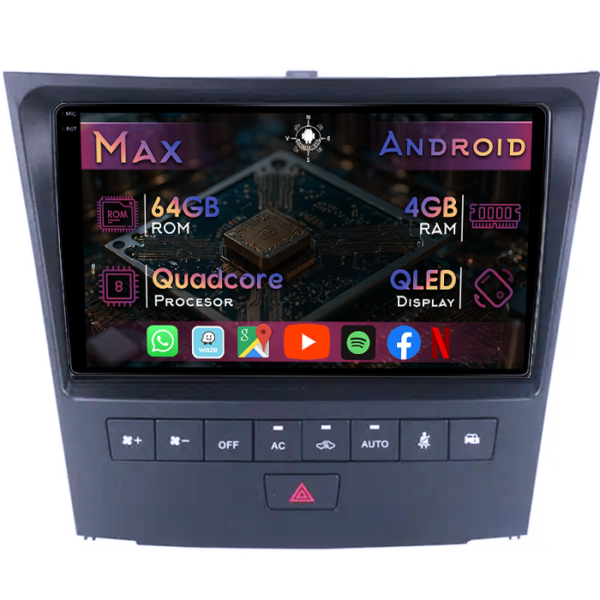 Navigatie dedicata Lexus Seria GS Gen 3 2005-2010, 4GB RAM 64GB ROM, Quad Core, Display 9" QLED 1K, Carplay&Android Auto, Android 14, Suport camere AHD