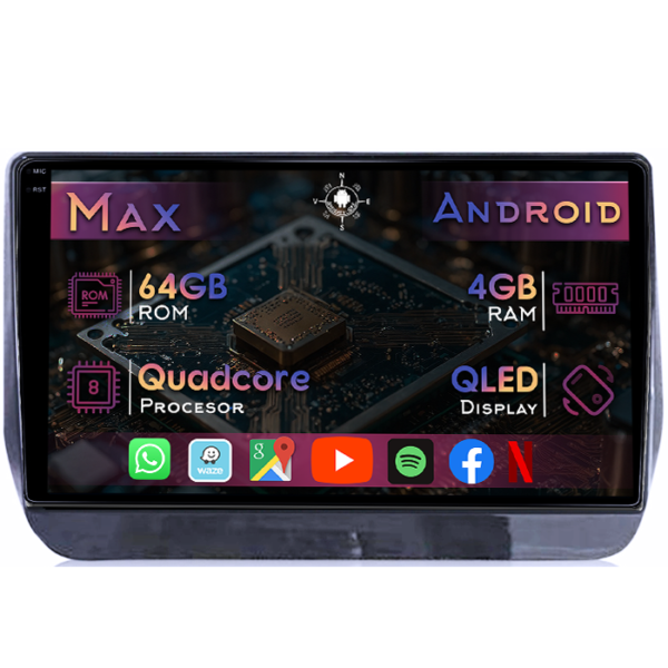 Navigatie dedicata Hyundai H1 2019, 4GB RAM 64GB ROM, Quad Core, Display 9" QLED 1K, Carplay&Android Auto, Android 14, Suport camere AHD