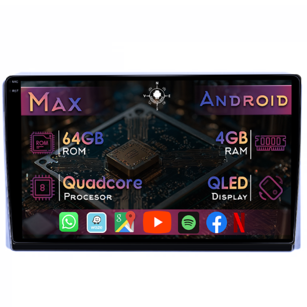 Navigatie dedicata Toyota Hiace 2013-2018, 4GB RAM 64GB ROM, Quad Core, Display 9" QLED 1K, Carplay&Android Auto, Android 14