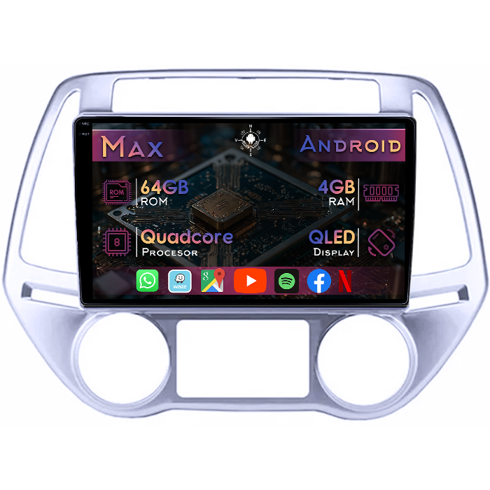 Navigatie dedicata Hyundai I20 2012-2014, 4GB RAM 64GB ROM, Quad Core, Display 9" QLED 1K, Carplay&Android Auto, Android 14, Suport camere AHD - imagine 1