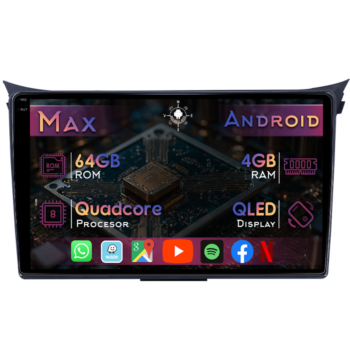 Navigatie dedicata Hyundai I30 2011-2017, 4GB RAM 64GB ROM, Quad Core, Display 9" QLED 1K, Carplay&Android Auto, Android 14, Suport camere AHD - imagine 1