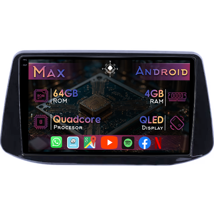 Navigatie dedicata Hyundai I30 2018, 4GB RAM 64GB ROM, Quad Core, Display 9" QLED 1K, Carplay&Android Auto, Android 14, Suport camere AHD - imagine 1