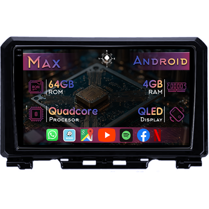 Navigatie dedicata Suzuki Jimny 2018+, 4GB RAM 64GB ROM, Quad Core, Display 9" QLED 1K, Carplay&Android Auto, Android 14, Suport camere AHD - imagine 1