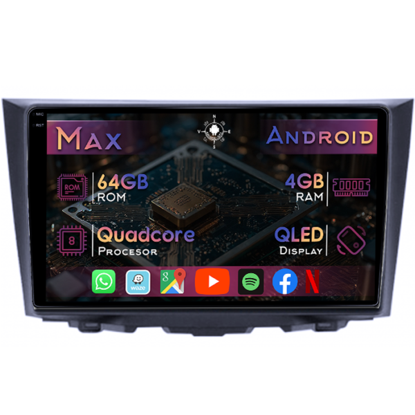 Navigatie dedicata Suzuki Kizashi 2009-2015, 4GB RAM 64GB ROM, Quad Core, Display 9" QLED 1K, Carplay&Android Auto, Android 14, Suport camere AHD