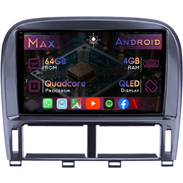 Navigatie dedicata Lexus Seria LS Gen 3 2000-2005, 4GB RAM 64GB ROM, Quad Core, Display 9" QLED 1K, Carplay&Android Auto, Android 14, Suport camere AHD