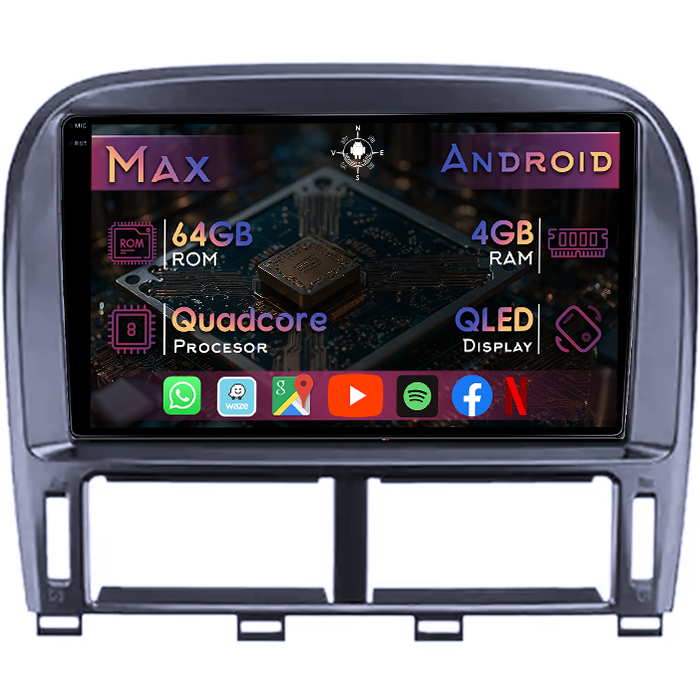 Navigatie dedicata Lexus Seria LS Gen 3 2000-2005, 4GB RAM 64GB ROM, Quad Core, Display 9" QLED 1K, Carplay&Android Auto, Android 14, Suport camere AHD - imagine 1