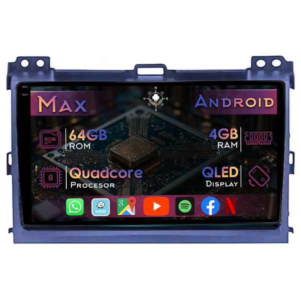 Navigatie dedicata Toyota Land Cruiser Prado J120 2002-2010, 4GB RAM 64GB ROM, Quad Core, Display 9" QLED 1K, Carplay&Android Auto