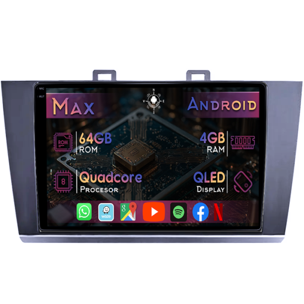 Navigatie dedicata Subaru Legacy 6 2014-2019 & Outback 4, 4GB RAM 64GB ROM, Quad Core, Display 9" QLED 1K, Carplay&Android Auto, Android 14