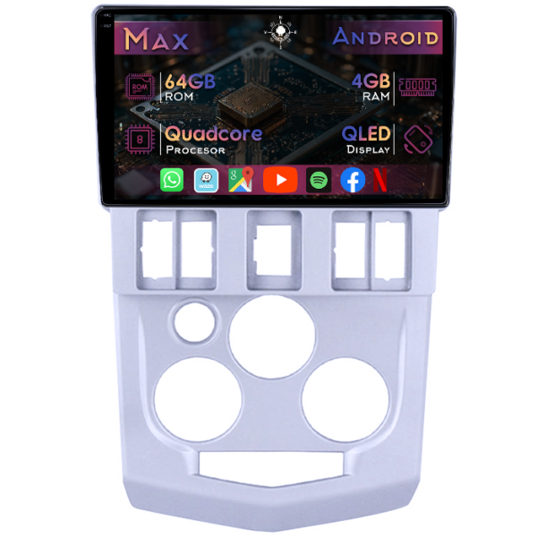 Navigatie dedicata Dacia L90 2004-2009, 4GB RAM 64GB ROM, Quad Core, Display 9" QLED 1K, Carplay&Android Auto, Android 14, Suport camere AHD