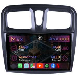 Navigatie dedicata Renault Logan 2014-2019, 4GB RAM 64GB ROM, Quad Core, Display 9" QLED 1K, Carplay&Android Auto, Android 14, Suport camere AHD - imagine 1