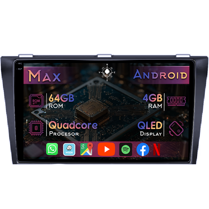 Navigatie dedicata Mazda 3 2004-2009, 4GB RAM 64GB ROM, Quad Core, Display 9" QLED 1K, Carplay&Android Auto, Android 14, Suport camere AHD - imagine 1