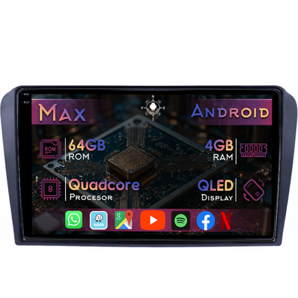 Navigatie dedicata Mazda 3 2004-2009/Axela, 4GB RAM 64GB ROM, Quad Core, Display 9" QLED 1K, Carplay&Android Auto, Android 14, Suport camere AHD