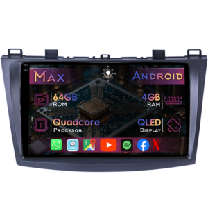 Navigatie dedicata Mazda 3 2009-2013, 4GB RAM 64GB ROM, Quad Core, Display 9" QLED 1K, Carplay&Android Auto, Android 14, Suport camere AHD - imagine 1