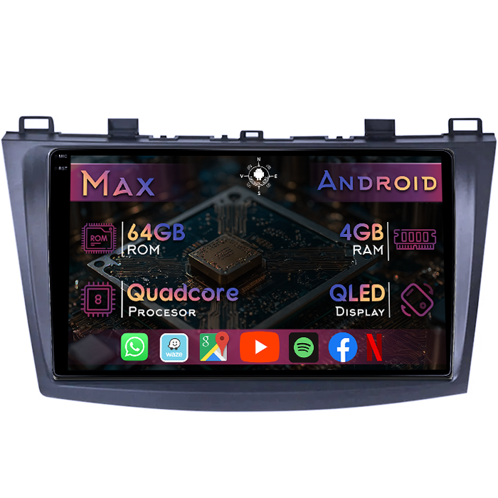 Navigatie dedicata Mazda 3 2009-2013, 4GB RAM 64GB ROM, Quad Core, Display 9" QLED 1K, Carplay&Android Auto, Android 14, Suport camere AHD - imagine 1