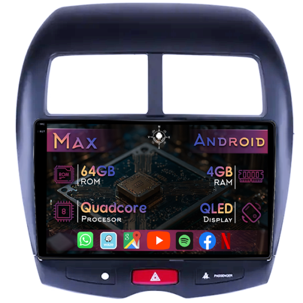 Navigatie dedicata Peugeot 4008 2012-2017, 4GB RAM 64GB ROM, Quad Core, Display 10" QLED 1K, Carplay&Android Auto, Android 14, Suport camere AHD