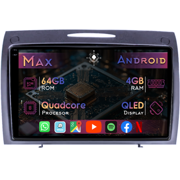Navigatie dedicata Mercedes SLK R171 2004-2010, 4GB RAM 64GB ROM, Quad Core, Display 9" QLED 1K, Carplay&Android Auto, Android 14, Suport camere AHD