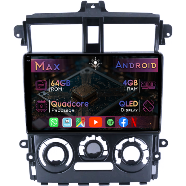 Navigatie dedicata Mitsubishi Colt Plus 2007-2012, 4GB RAM 64GB ROM, Quad Core, Display 9" QLED 1K, Carplay&Android Auto, Android 14, Suport camere AHD