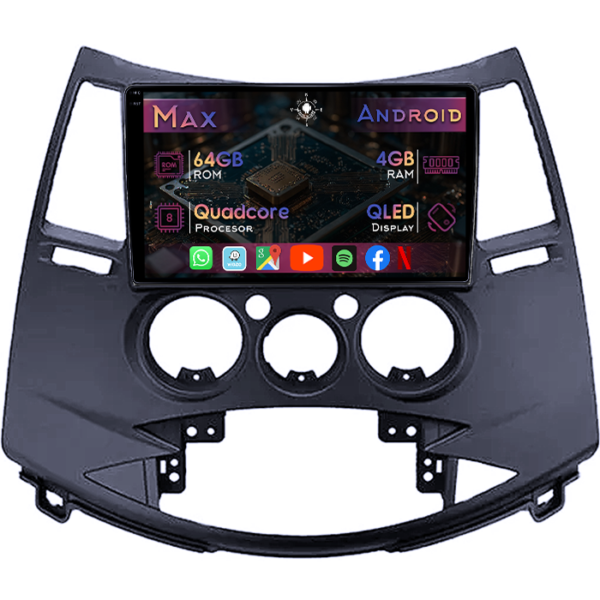 Navigatie dedicata Mitsubishi Grandis 2003-2011, 4GB RAM 64GB ROM, Quad Core, Display 9" QLED 1K, Carplay&Android Auto, Android 14, Suport camere AHD