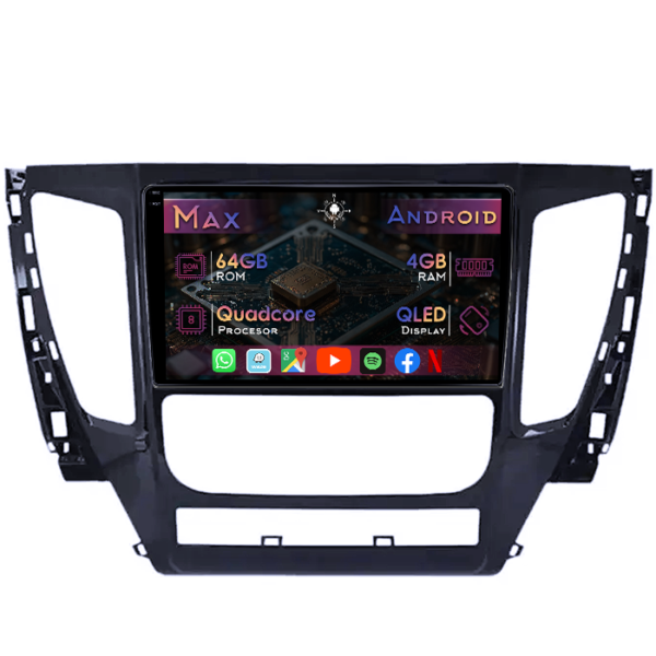 Navigatie dedicata Mitsubishi Pajero 2016-2018, 4GB RAM 64GB ROM, Quad Core, Display 9" QLED 1K, Carplay&Android Auto, Android 14, Suport camere AHD