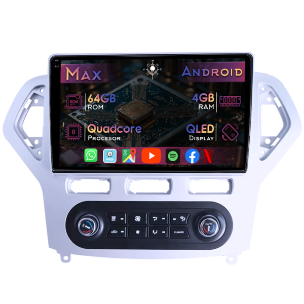 Navigatie dedicata Ford Mondeo 4 2007-2011, Clima Manuala, 4GB RAM 64GB ROM, Quad Core, Display 10" QLED 1K, Carplay&Android Auto, Android 14, Suport camere AHD
