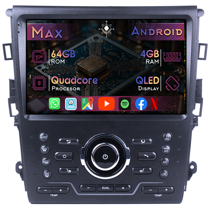 Navigatie dedicata Ford Mondeo 5 2014-2019, 4GB RAM 64GB ROM, Quad Core, Display 9" QLED 1K, Carplay&Android Auto, Android 14, Suport camere AHD - imagine 1