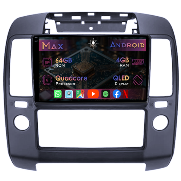 Navigatie dedicata Nissan Navara D40 2004-2010, 4GB RAM 64GB ROM, Quad Core, Display 9" QLED 1K, Carplay&Android Auto, Android 14, Suport camere AHD