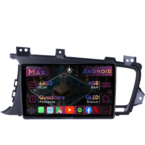 Navigatie dedicata Kia Optima 2011-2014, 4GB RAM 64GB ROM, Quad Core, Display 9" QLED 1K, Carplay&Android Auto, Android 14, Suport camere AHD